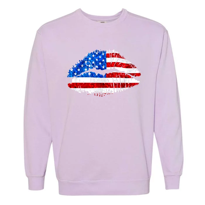 Cute Patriot USA American Flag Lipstick Kiss Garment-Dyed Sweatshirt