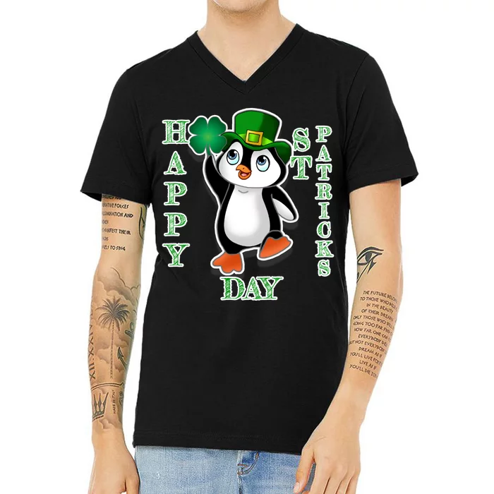 Cute Penguin Happy St Patricks Day V-Neck T-Shirt