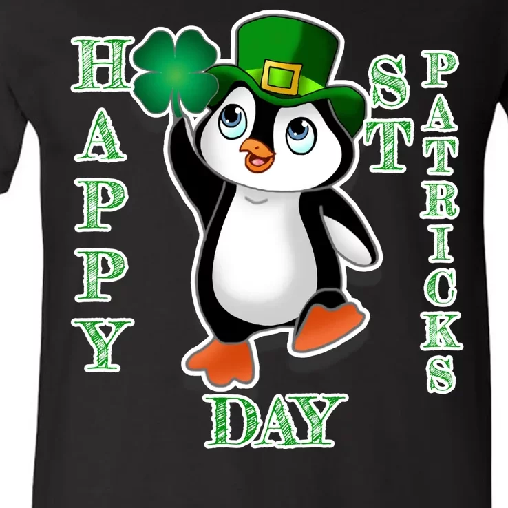 Cute Penguin Happy St Patricks Day V-Neck T-Shirt