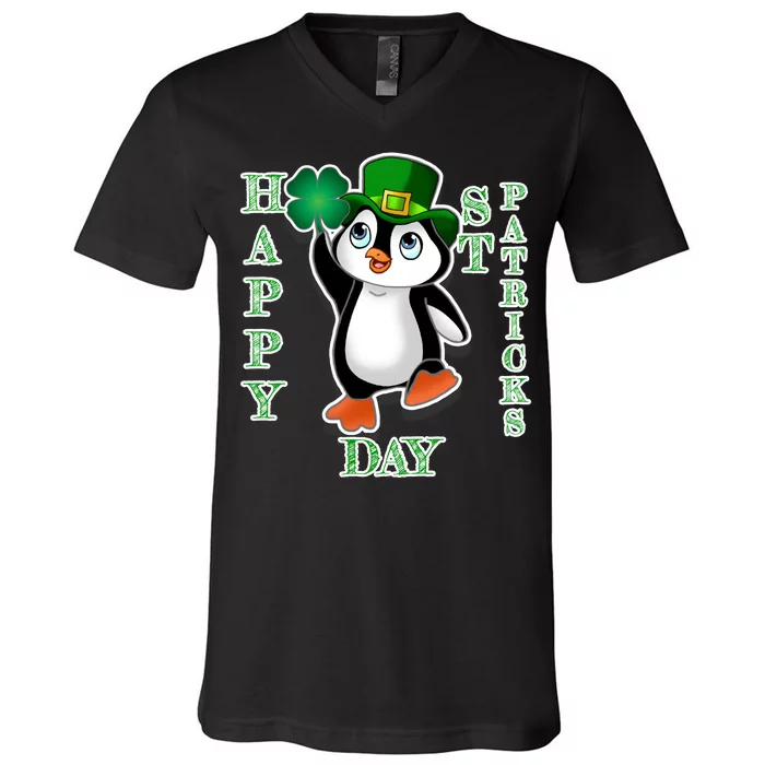 Cute Penguin Happy St Patricks Day V-Neck T-Shirt