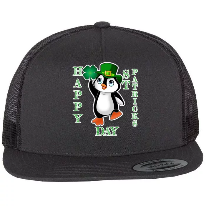 Cute Penguin Happy St Patricks Day Flat Bill Trucker Hat