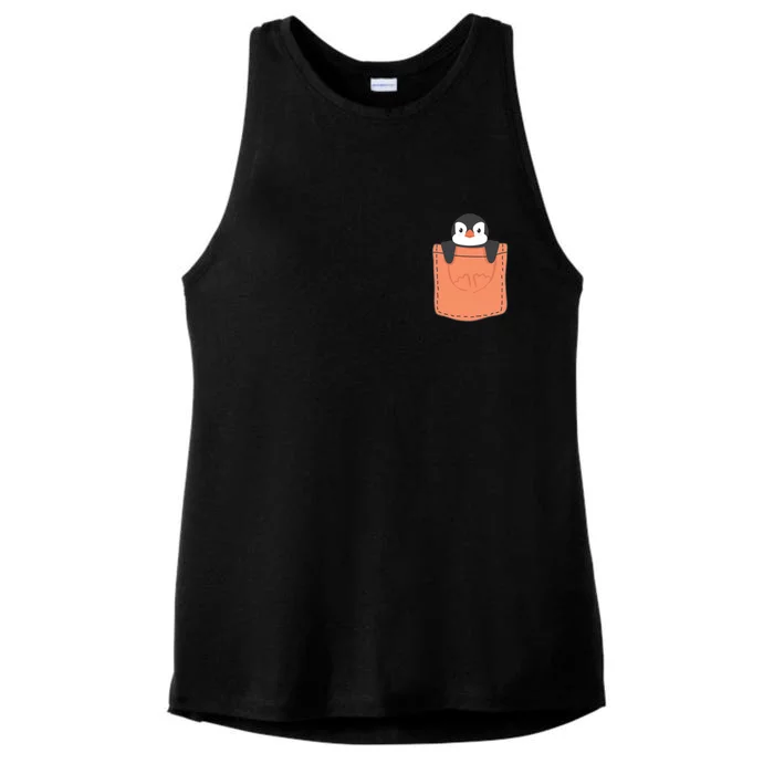 Cute Penguin In Pocket Ladies Tri-Blend Wicking Tank