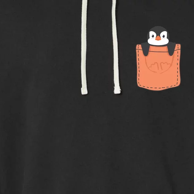 Cute Penguin In Pocket Garment-Dyed Fleece Hoodie