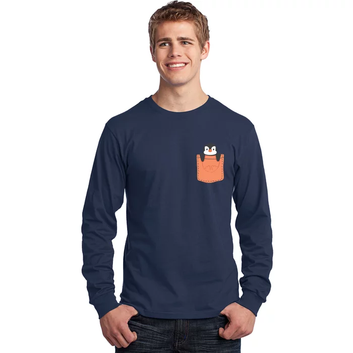 Cute Penguin In Pocket Long Sleeve Shirt