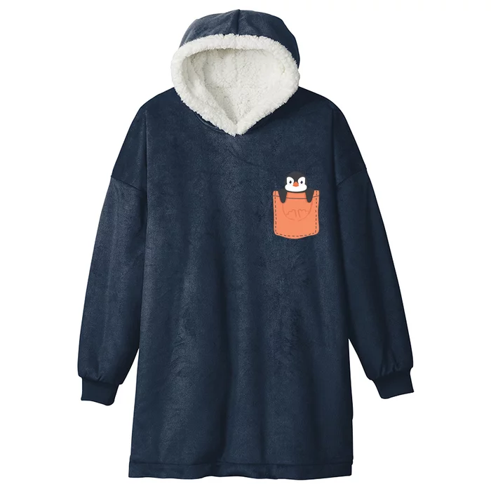 Cute Penguin In Pocket Hooded Wearable Blanket