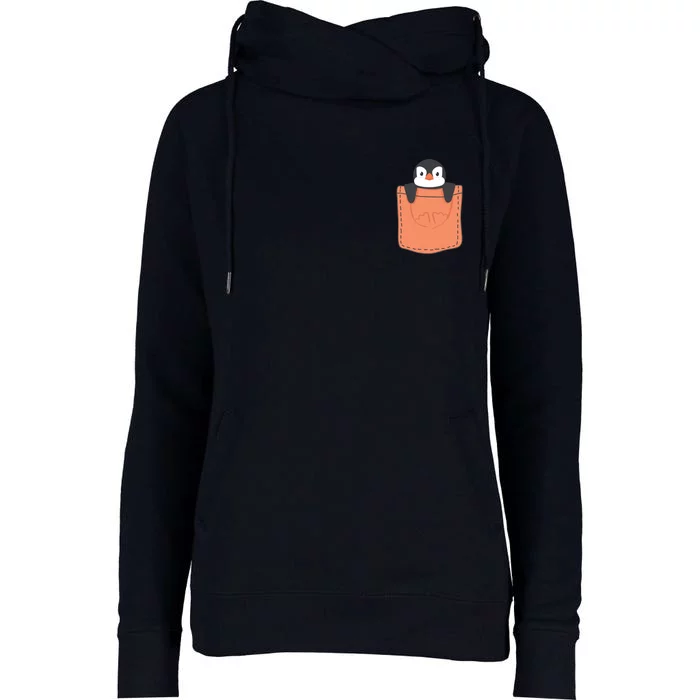 Cute Penguin In Pocket Womens Funnel Neck Pullover Hood