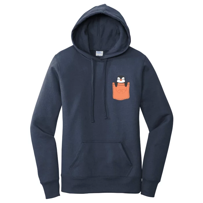 Cute Penguin In Pocket Women's Pullover Hoodie