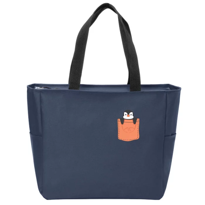 Cute Penguin In Pocket Zip Tote Bag