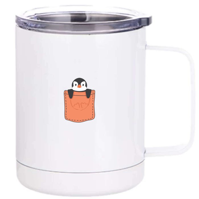 Cute Penguin In Pocket Front & Back 12oz Stainless Steel Tumbler Cup