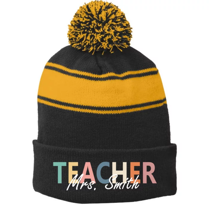 Cute Personalize Teacher Customizable Gift Custom Stripe Pom Pom Beanie