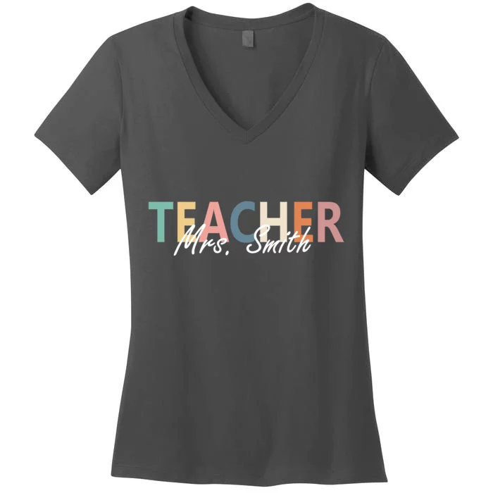 Cute Personalize Teacher Customizable Gift Custom Women's V-Neck T-Shirt