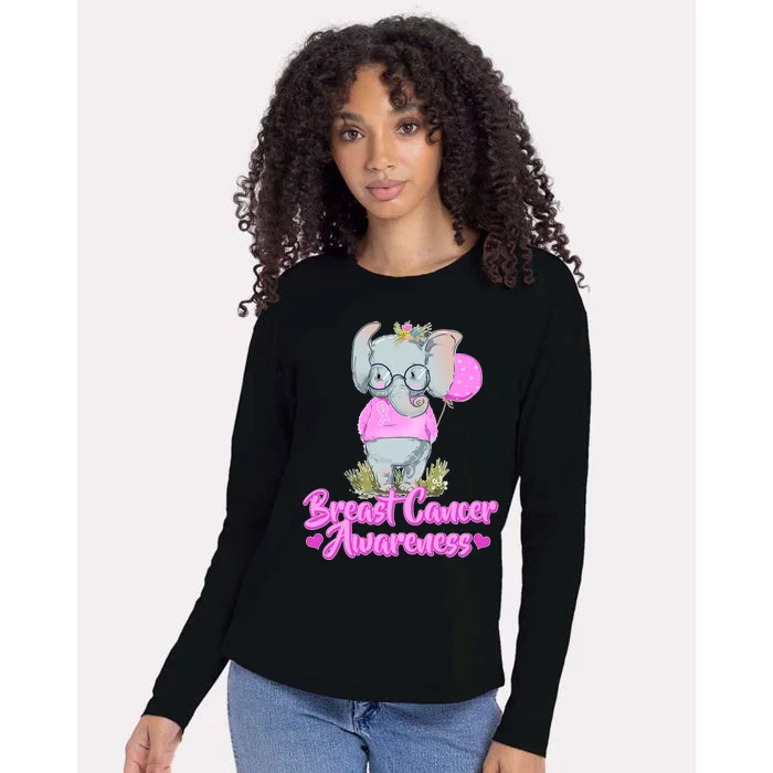 Cute Pink Elephant Breast Cancer Awareness Womens Cotton Relaxed Long Sleeve T-Shirt