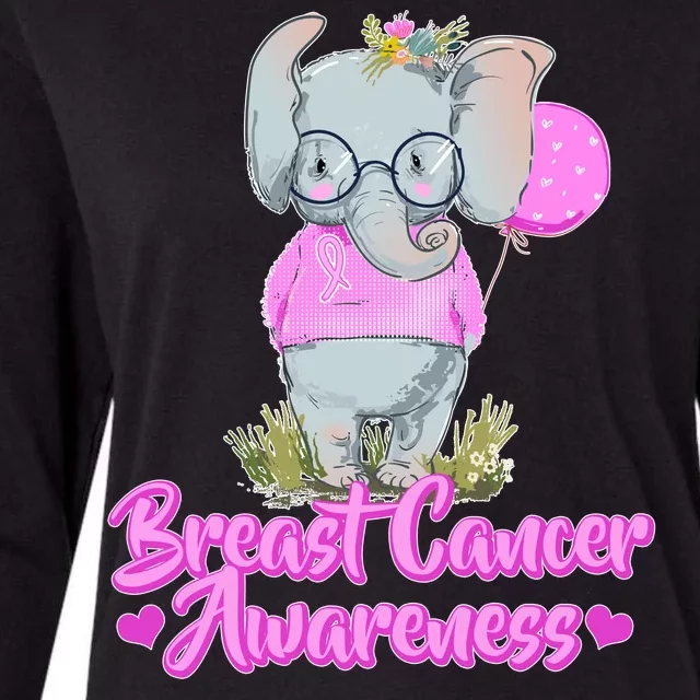 Cute Pink Elephant Breast Cancer Awareness Womens Cotton Relaxed Long Sleeve T-Shirt