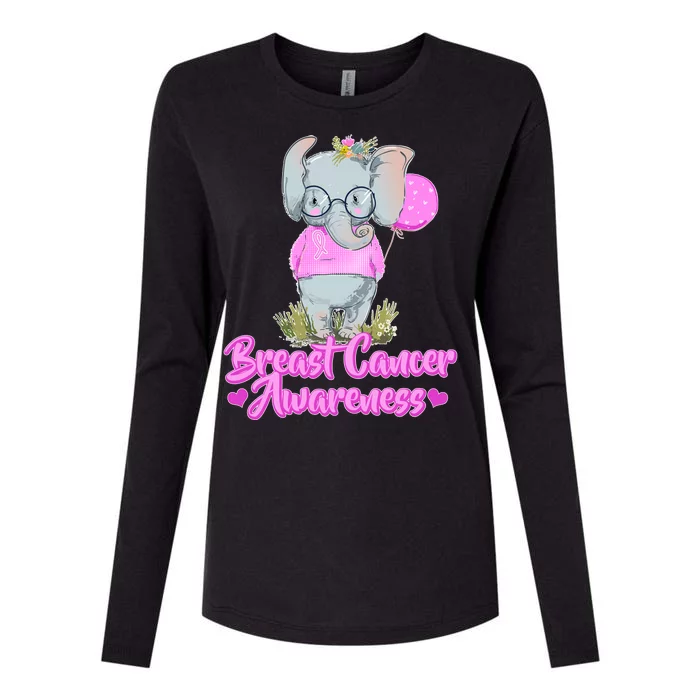 Cute Pink Elephant Breast Cancer Awareness Womens Cotton Relaxed Long Sleeve T-Shirt