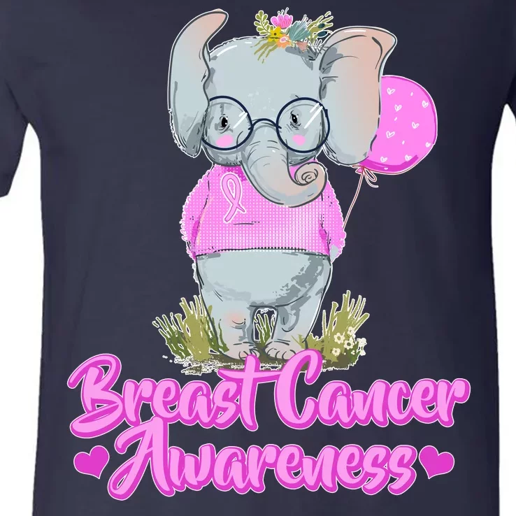 Cute Pink Elephant Breast Cancer Awareness V-Neck T-Shirt