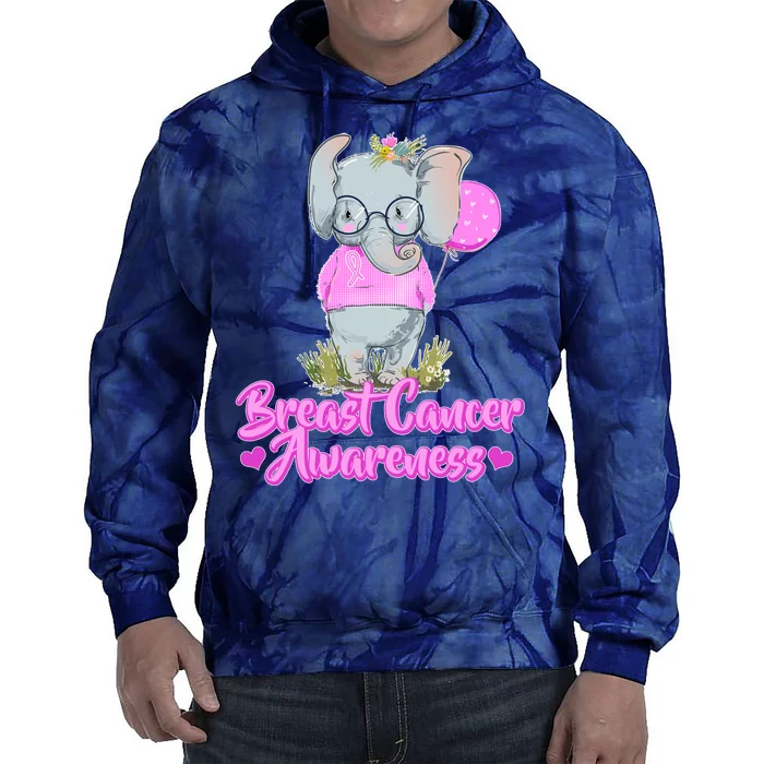 Cute Pink Elephant Breast Cancer Awareness Tie Dye Hoodie