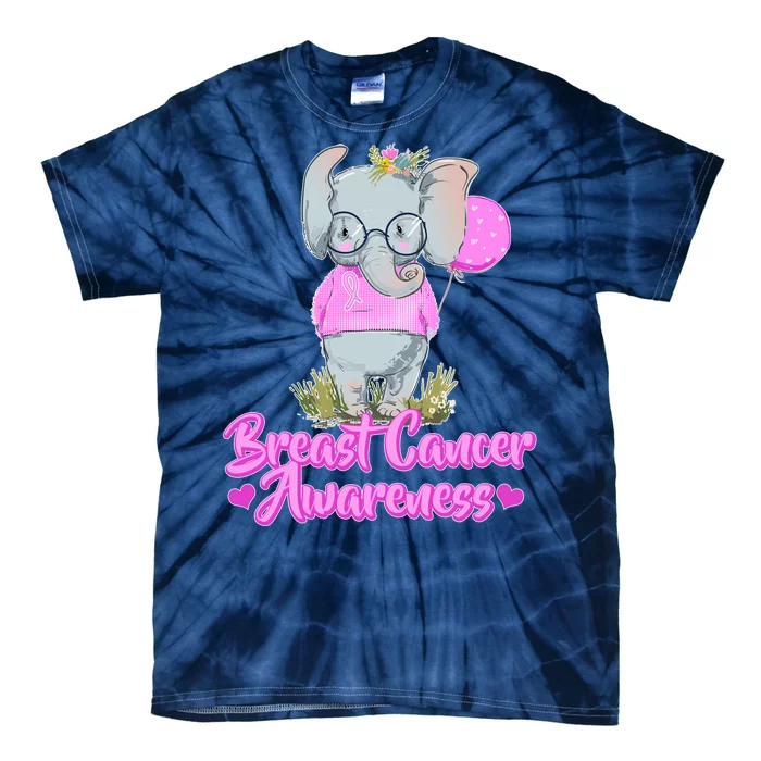 Cute Pink Elephant Breast Cancer Awareness Tie-Dye T-Shirt