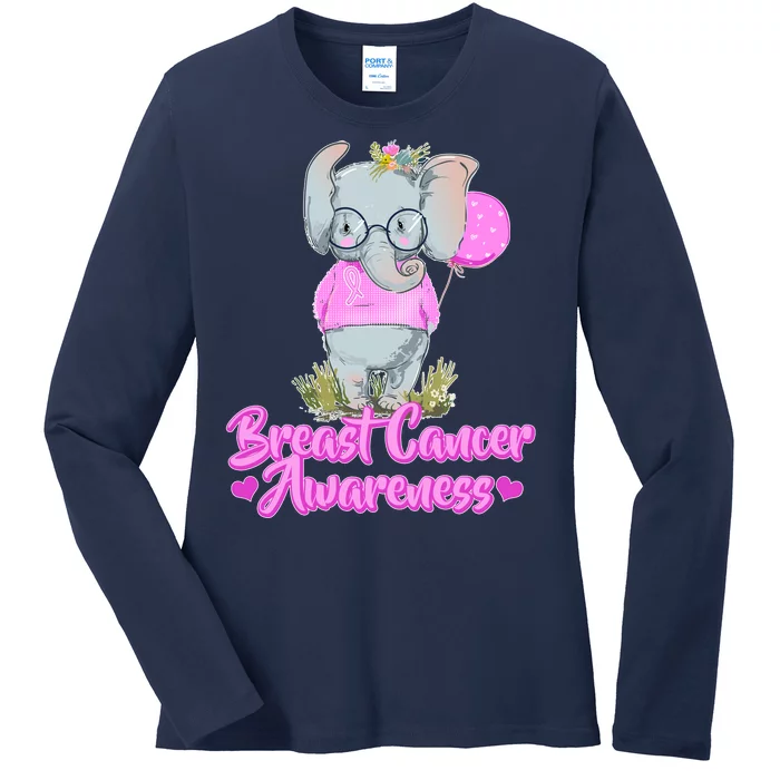 Cute Pink Elephant Breast Cancer Awareness Ladies Long Sleeve Shirt