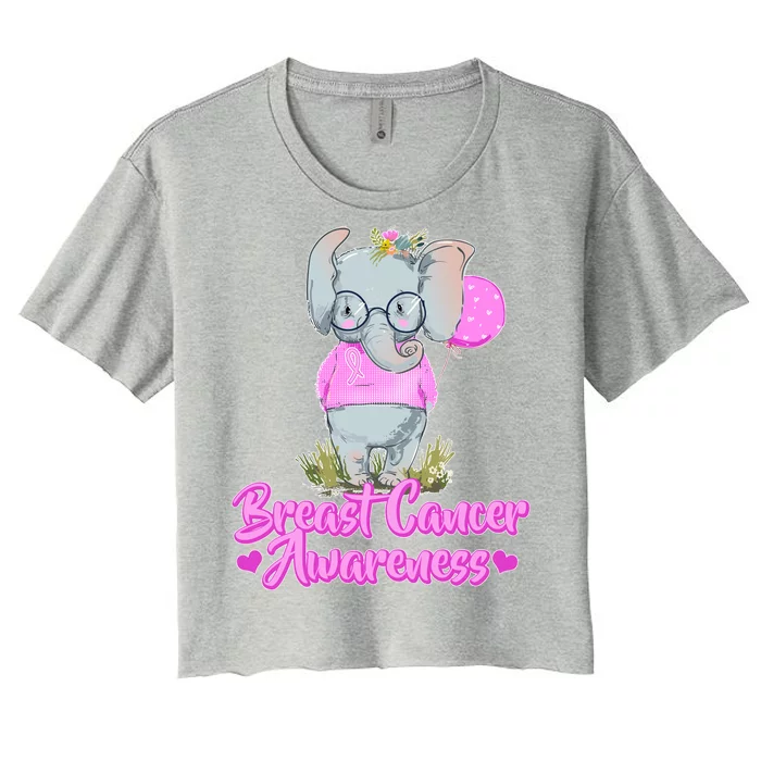 Cute Pink Elephant Breast Cancer Awareness Women's Crop Top Tee