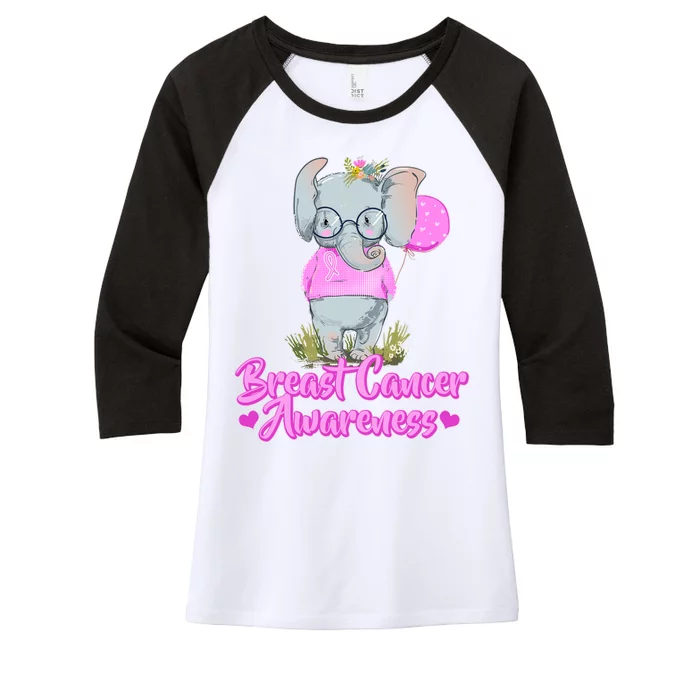 Cute Pink Elephant Breast Cancer Awareness Women's Tri-Blend 3/4-Sleeve Raglan Shirt