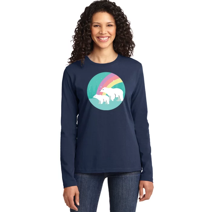 Cute Polar Bears Rainbow Ladies Long Sleeve Shirt