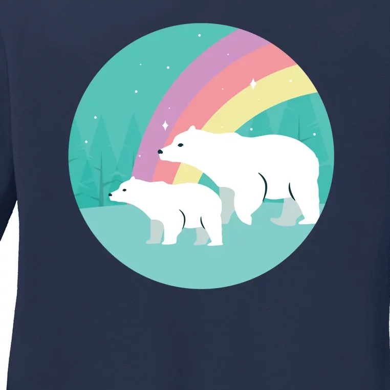 Cute Polar Bears Rainbow Ladies Long Sleeve Shirt