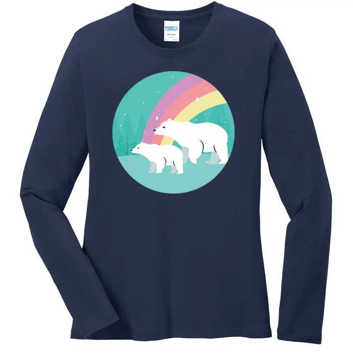 Cute Polar Bears Rainbow Ladies Long Sleeve Shirt