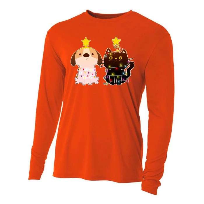 Cute Puppy and Kitten Christmas Lights Cooling Performance Long Sleeve Crew