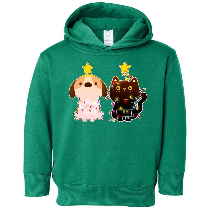 Cute Puppy and Kitten Christmas Lights Toddler Hoodie