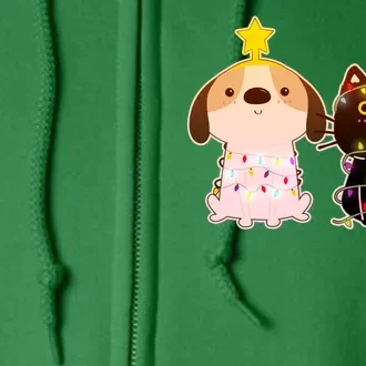 Cute Puppy and Kitten Christmas Lights Full Zip Hoodie