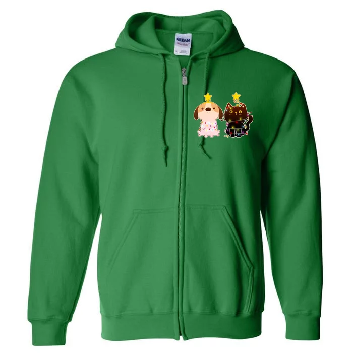 Cute Puppy and Kitten Christmas Lights Full Zip Hoodie