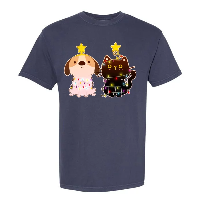 Cute Puppy and Kitten Christmas Lights Garment-Dyed Heavyweight T-Shirt