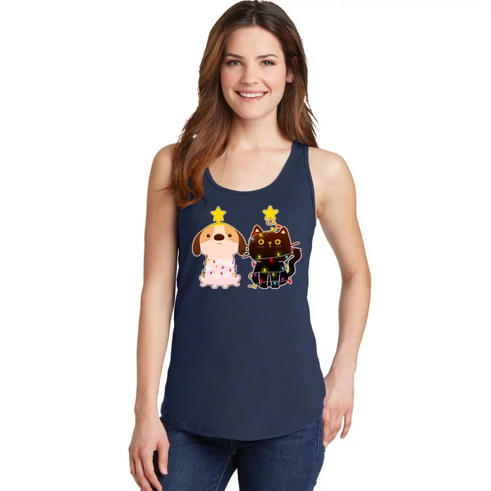 Cute Puppy and Kitten Christmas Lights Ladies Essential Tank