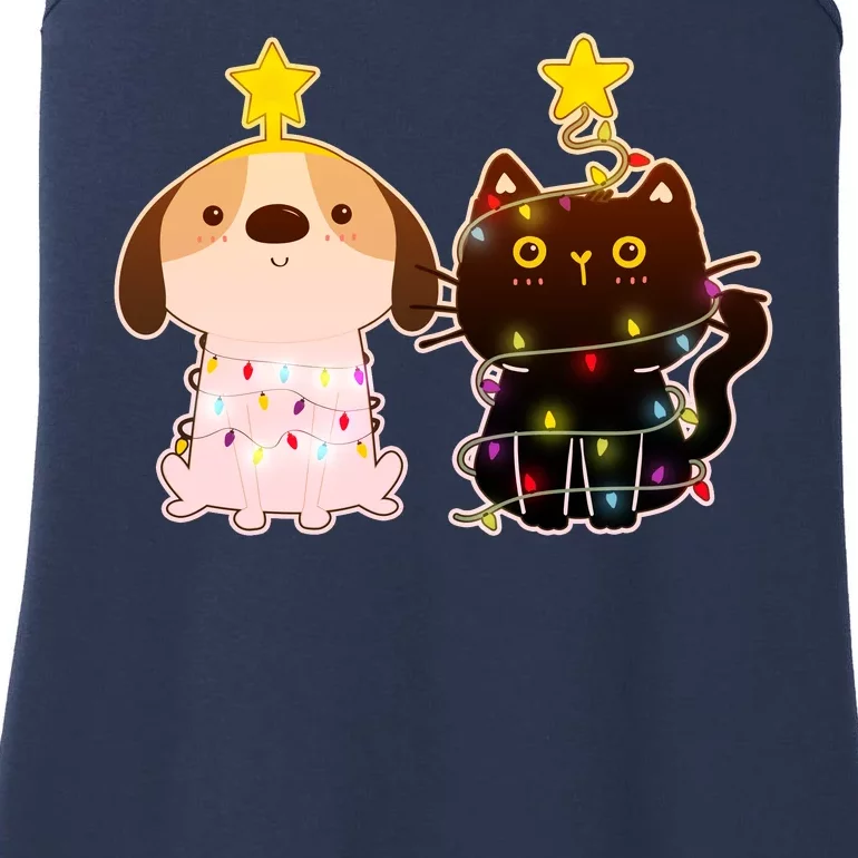 Cute Puppy and Kitten Christmas Lights Ladies Essential Tank