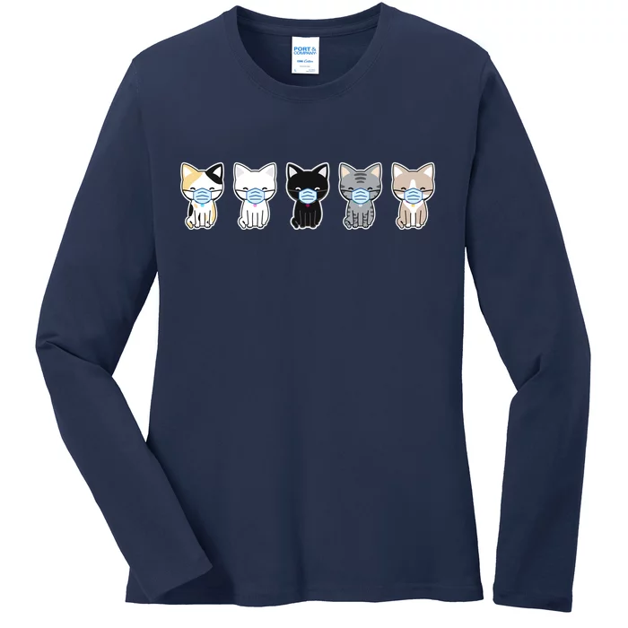 Cute Quarantine Kitties Ladies Long Sleeve Shirt