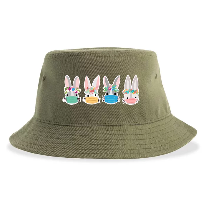 Cute Quarantined Easter Bunnies Wearing Mask Sustainable Bucket Hat