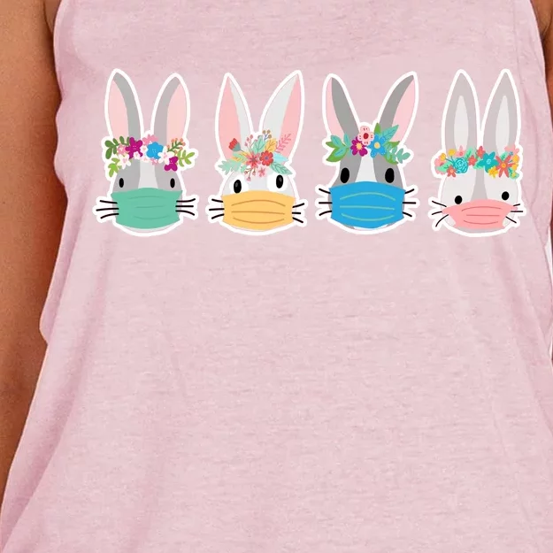 Cute Quarantined Easter Bunnies Wearing Mask Women's Knotted Racerback Tank