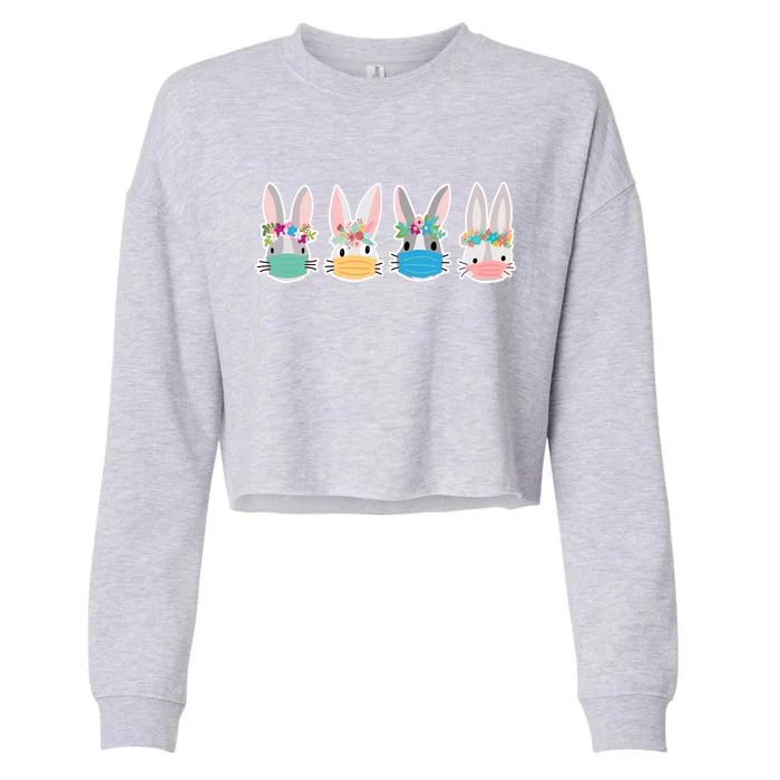 Cute Quarantined Easter Bunnies Wearing Mask Cropped Pullover Crew