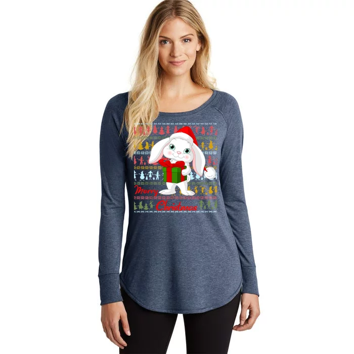 Cute Rabbit Ugly Christmas Sweater Women's Perfect Tri Tunic Long Sleeve Shirt