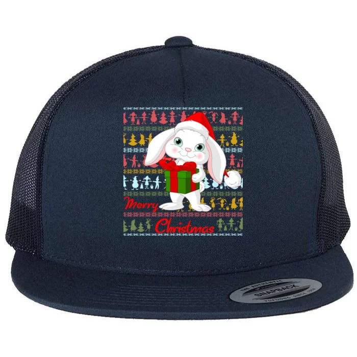 Cute Rabbit Ugly Christmas Sweater Flat Bill Trucker Hat