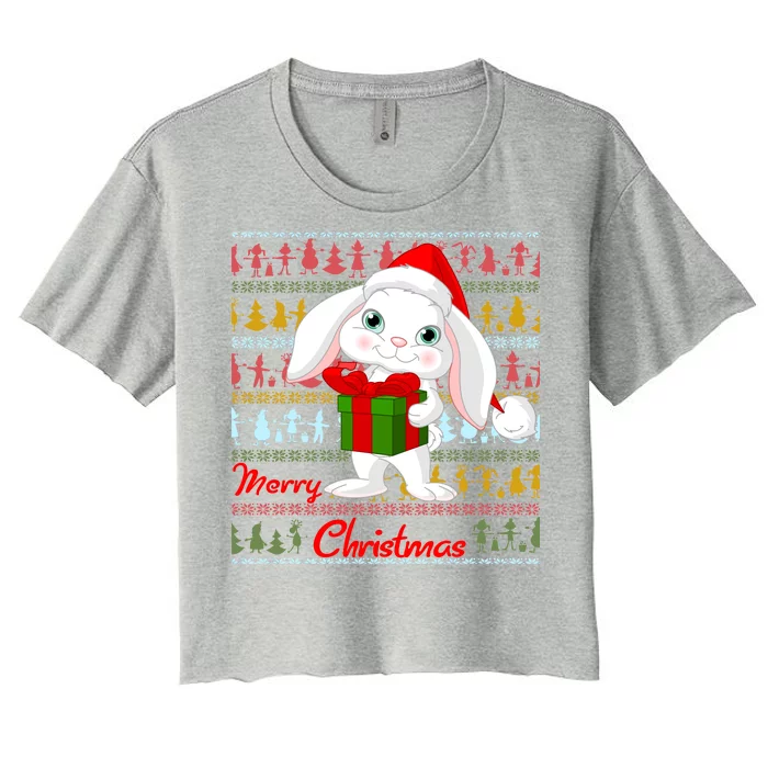 Cute Rabbit Ugly Christmas Sweater Women's Crop Top Tee