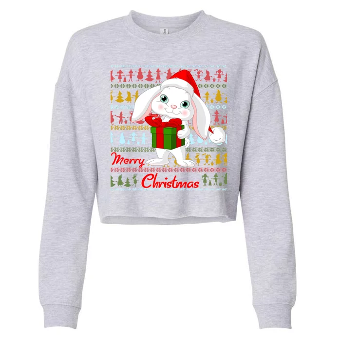 Cute Rabbit Ugly Christmas Sweater Cropped Pullover Crew