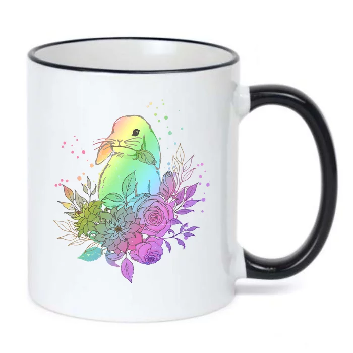 Cute Rainbow Pastel Easter Bunny Black Color Changing Mug