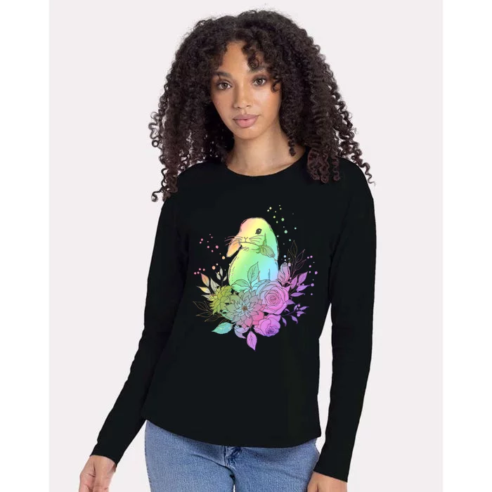 Cute Rainbow Pastel Easter Bunny Womens Cotton Relaxed Long Sleeve T-Shirt