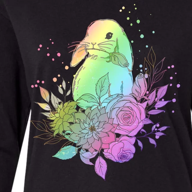 Cute Rainbow Pastel Easter Bunny Womens Cotton Relaxed Long Sleeve T-Shirt