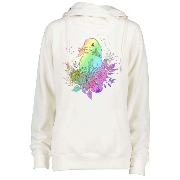 Cute Rainbow Pastel Easter Bunny Womens Funnel Neck Pullover Hood