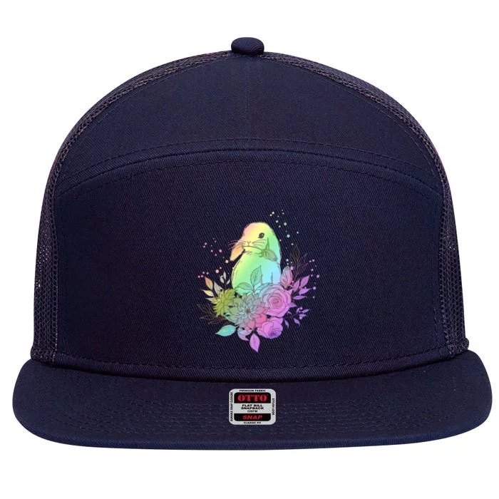 Cute Rainbow Pastel Easter Bunny 7 Panel Mesh Trucker Snapback Hat