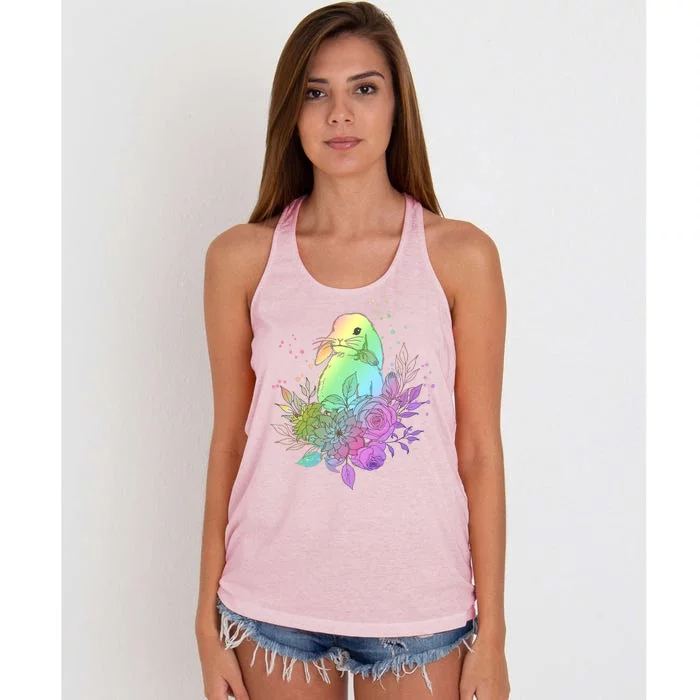 Cute Rainbow Pastel Easter Bunny Women's Knotted Racerback Tank