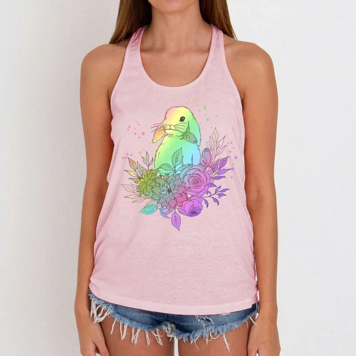 Cute Rainbow Pastel Easter Bunny Women's Knotted Racerback Tank