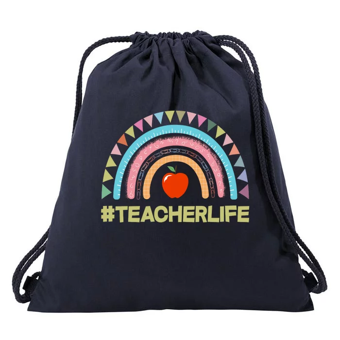 Cute Rainbow Teacher Life #teacherlife Drawstring Bag